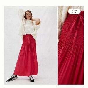 NWT, Anthropologie, LYNDE SMOCKED MAXI SKIRT, Pink, Medium